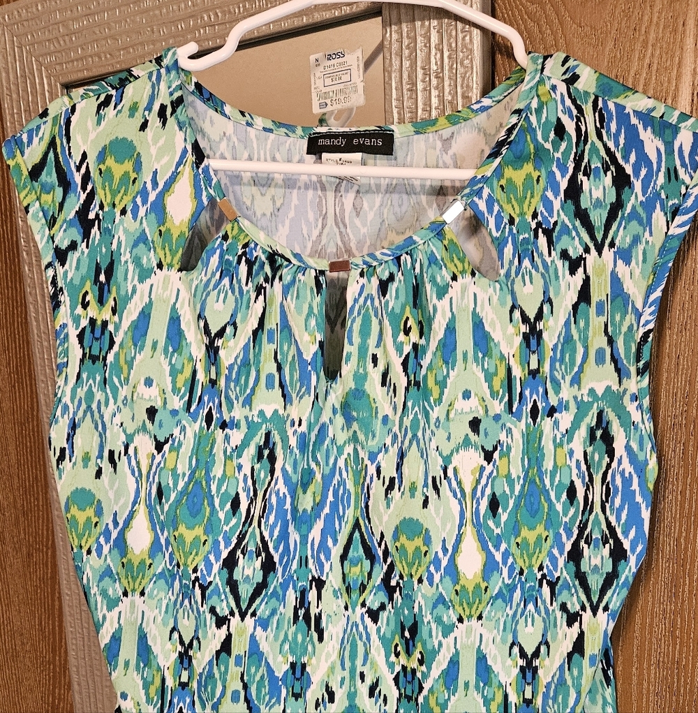 Mandy Evans Women's Blue & Green Patterned Keyhole Sleeveless Camisole